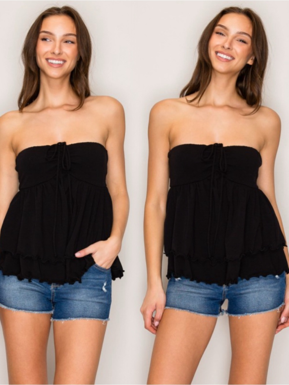 Strapless Black Ruffle Tube Top - Women's Summer Top